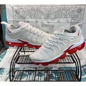 Nike Air VaporMax Plus Mens Size 8 White/Red Athletic Running Shoes Sneakers